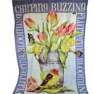 Spring Bloom Garden‎ Pole Flag. Nylon 29x42.  DOUBLE SIDED Tulips, Birds, Bees,